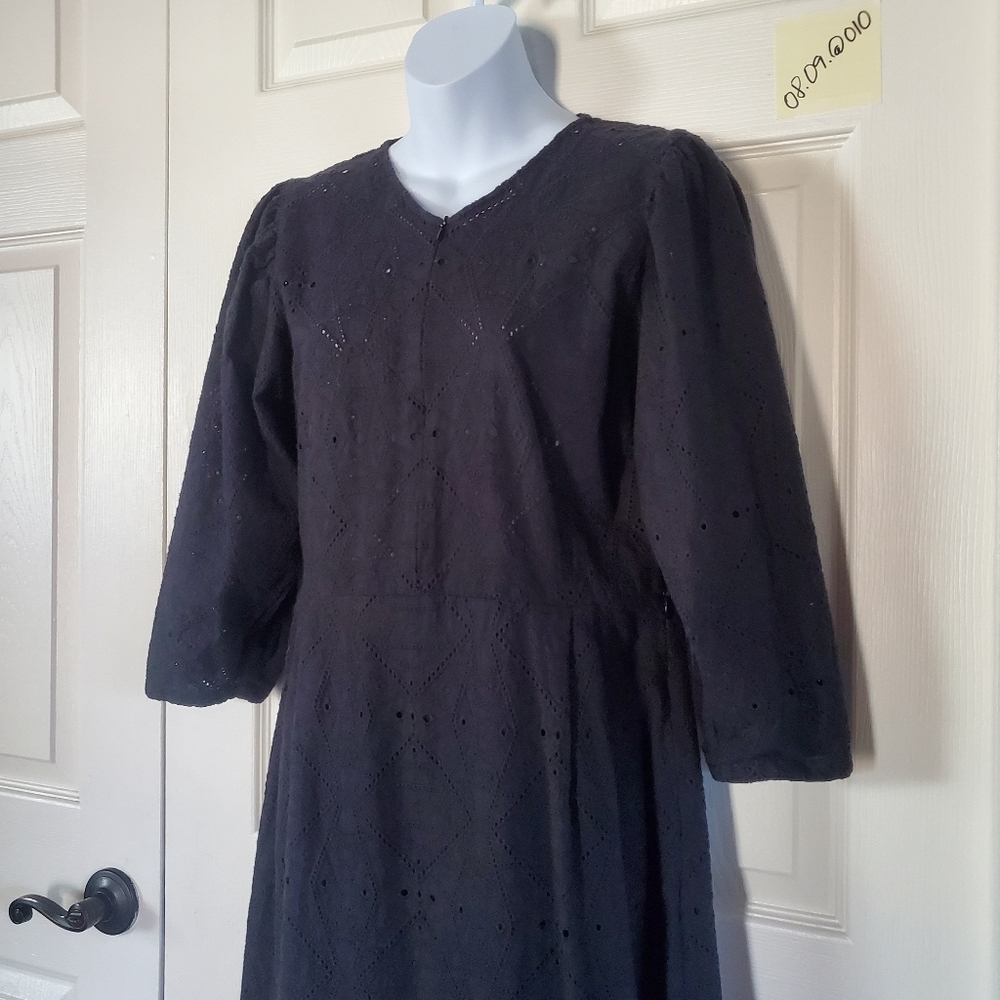 Rodebjer Sangallo Monami Dress Leg-o-Mutton Sleeve Black Eyelet Romantic Goth - Picture 3 of 14